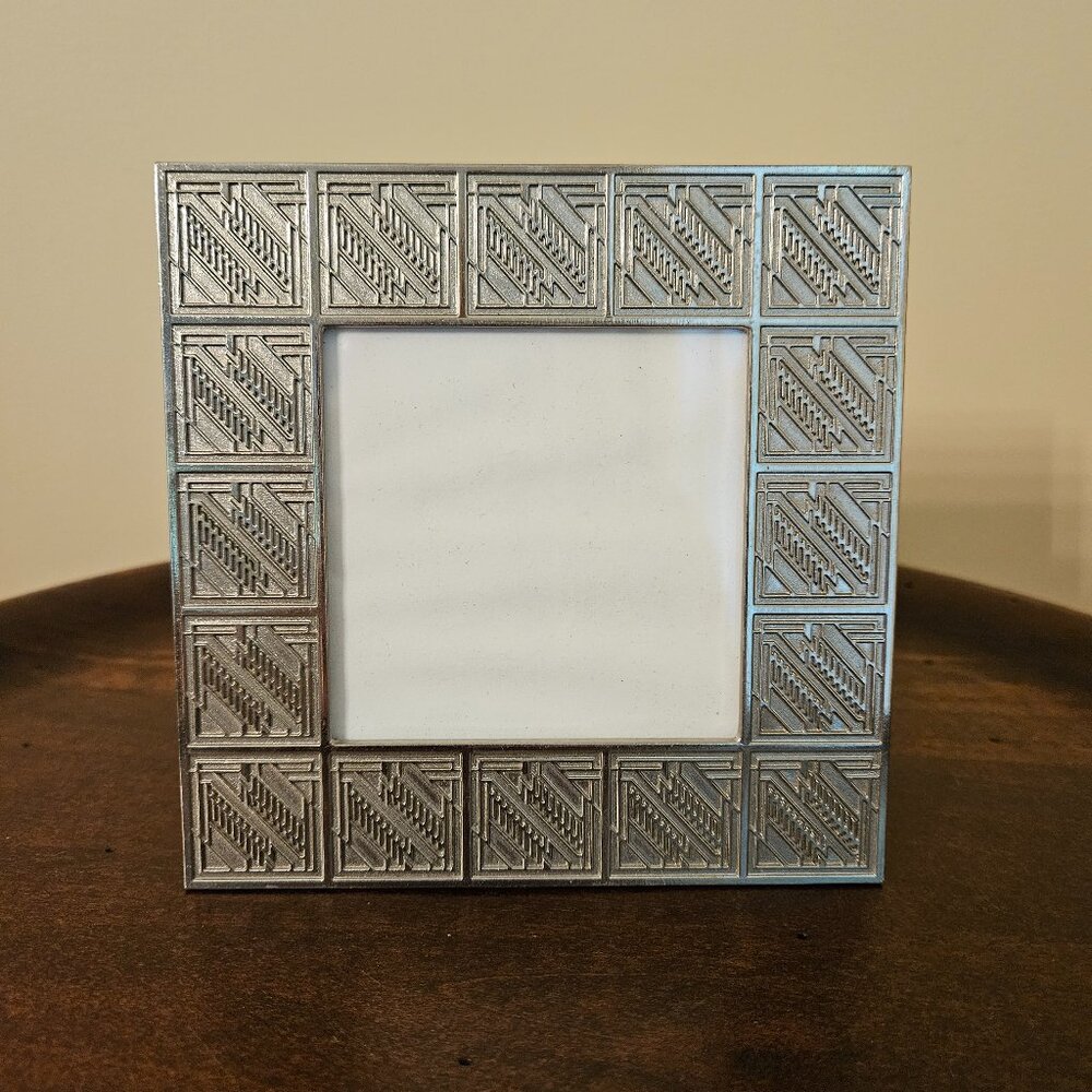 Vintage MOMA Frank Lloyd Wright 3x3" geometric design silver metal picture frame